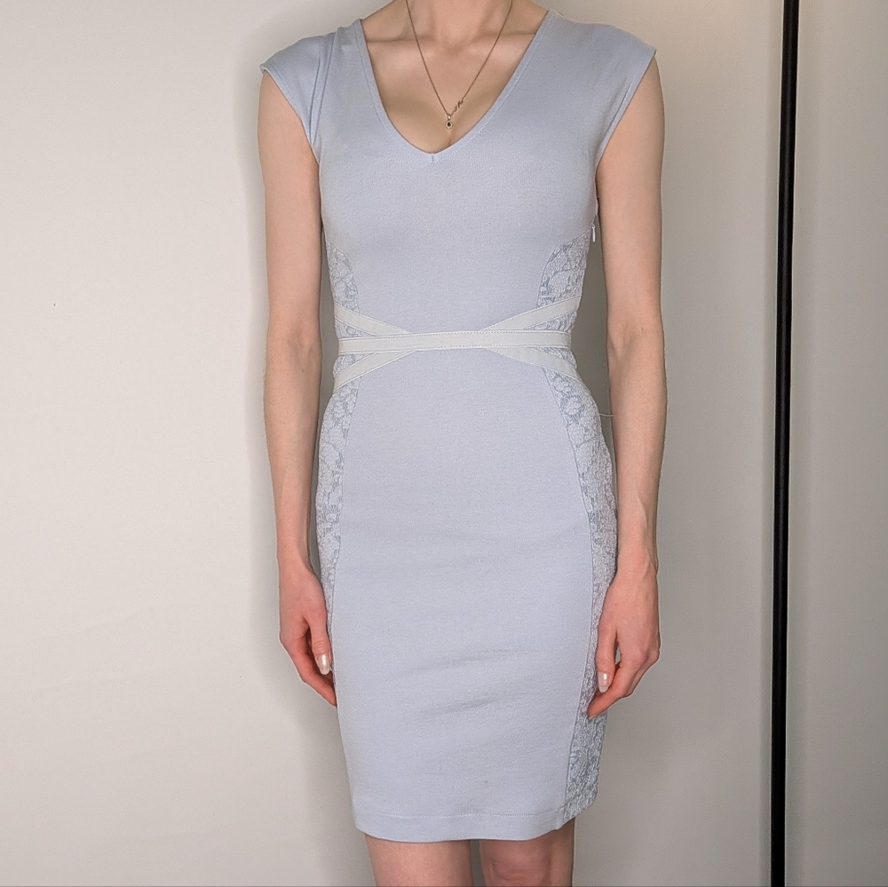 French Connection Light Blue/Grey Bodycon Lace Dress Size 0 - Picture 14 of 14